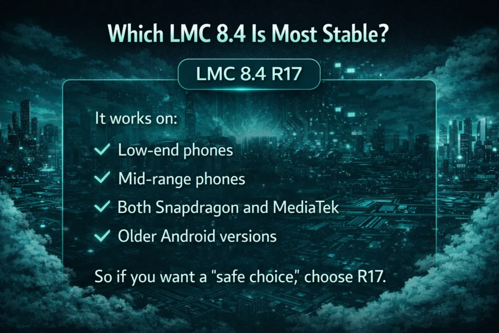 Which LMC 8.4 Version Is Best? (Complete 2026 Guide – R17 vs R18, Snapdragon vs MediaTek) 3 which lmc 8.4 is stable